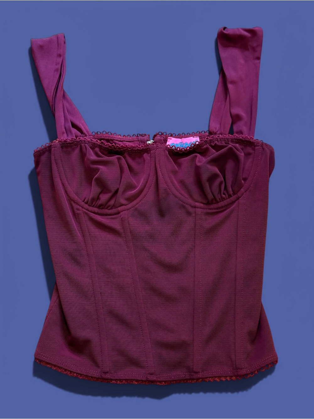 Edikted Plum Lace-Trim Bustier Top